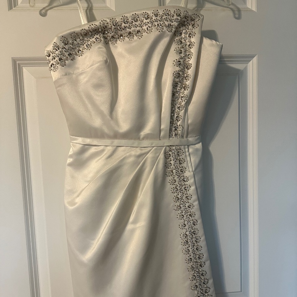 White strapless satin dress